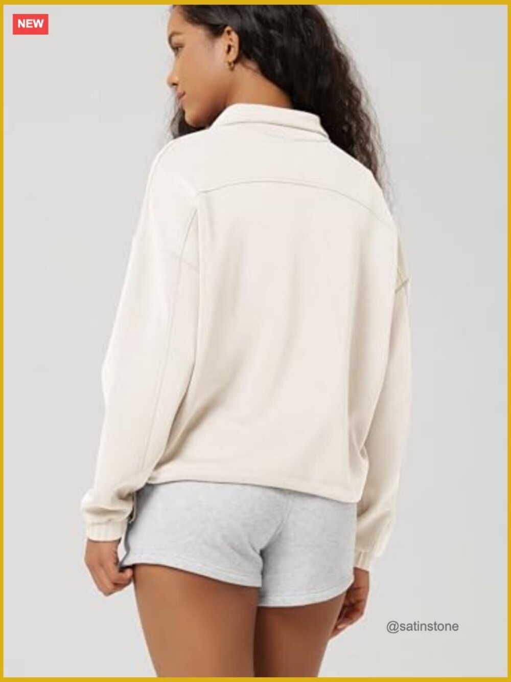 Modal Soft Cinchable Half Zipper Funnel Neck Oversize Sweatshirt with Pockets - Picture 3 of 7